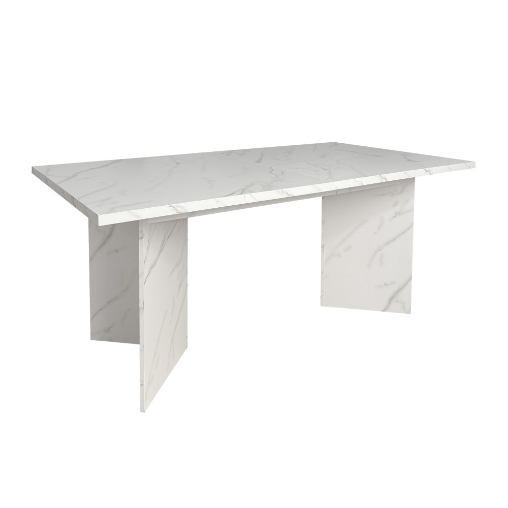 Extendable White Dining Table for 10 People Modern Faux Marble Rectangular Table