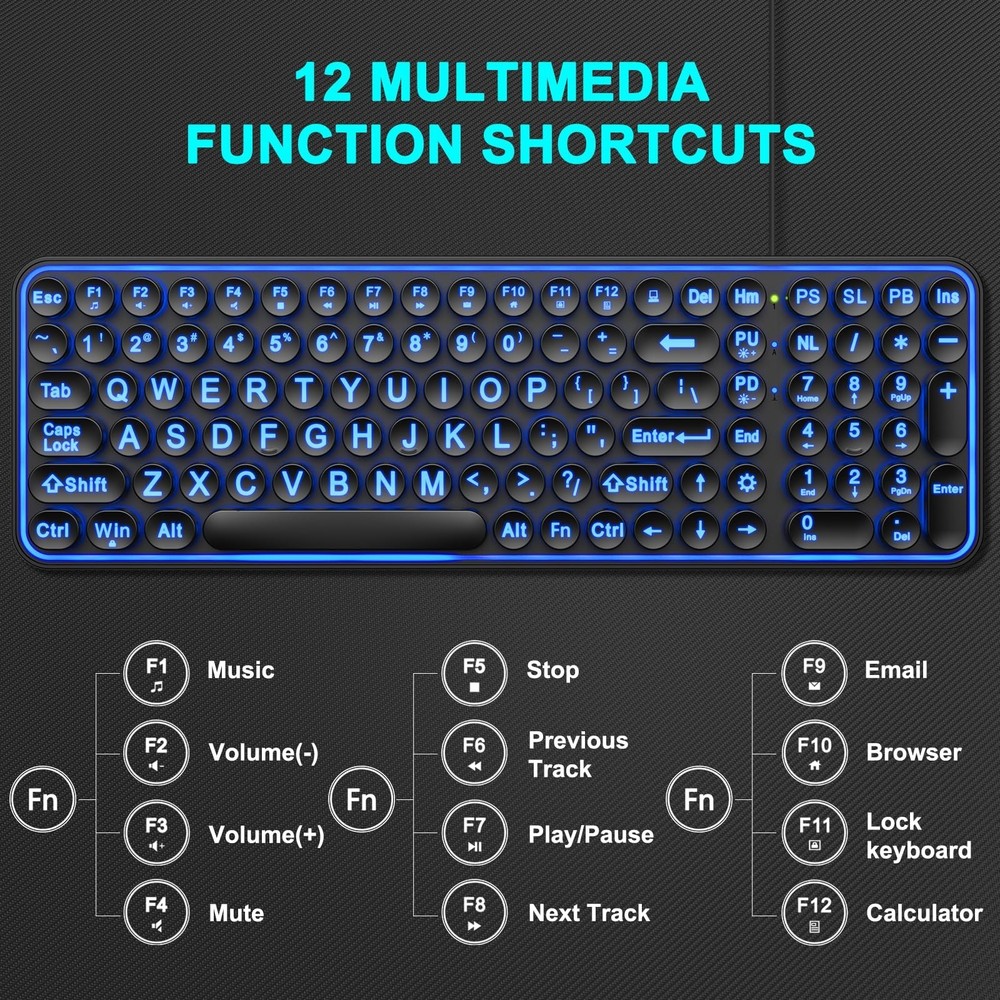 EDJO Large Print Backlit Keyboard,USB Wired Lighted Computer Keyboard with 7-...