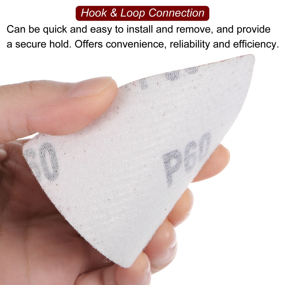 60pcs 60 Grits 80mm Aluminum Oxide Triangular Hook & Loop Sandpapers Pads