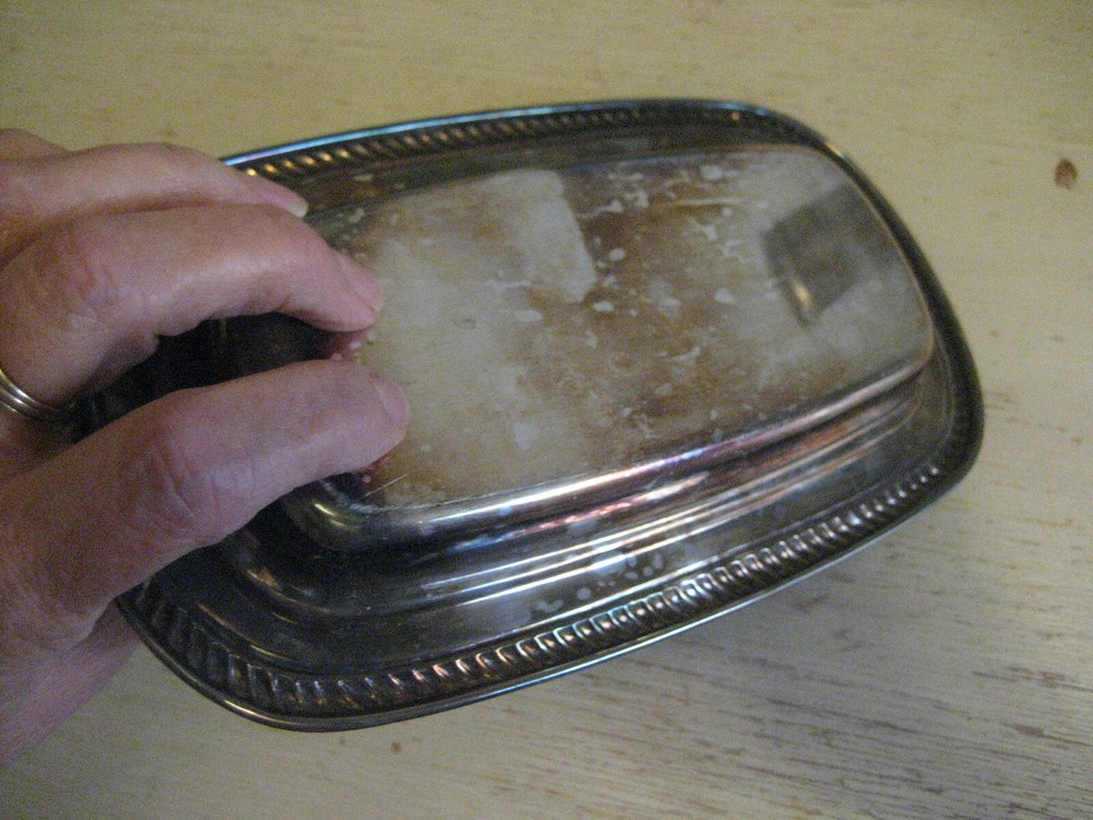 Vtg 8" Silverplate Covered BUTTER DISH Rectangular Wm. Rogers "6"