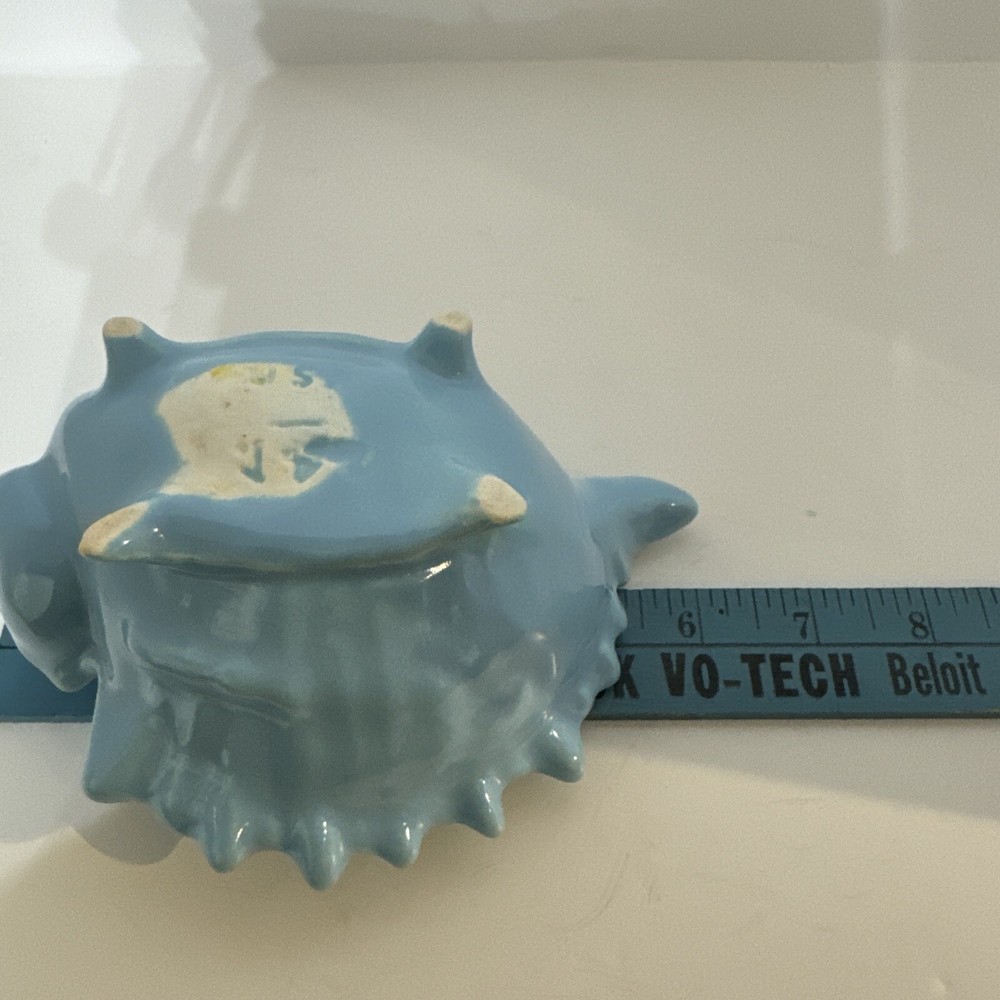 Blue Ceramic Conch Shell Planter Marked USA On Bottom 2.5” Tall