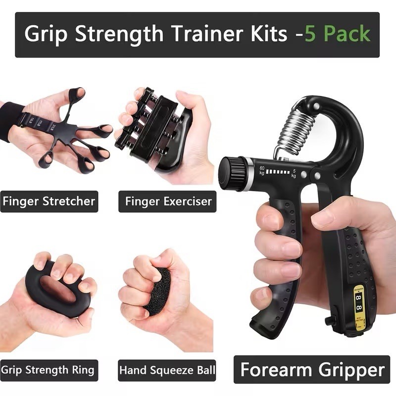 Grip Strength Trainer 5 Pack Hand Finger Forearm Workout Exerciser Set