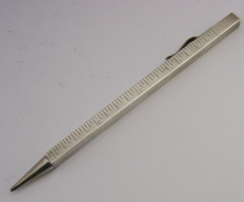 QUAITY SOLID SILVER ARCHITECT'S MECHANICAL PENCIL TELESCOPIC RULER c1920s DECO