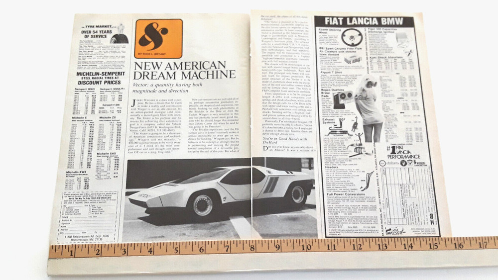 JERRY WIEGERT VECTOR - AMERICAN SUPER CAR -  ORIGINAL 1977 ARTICLE