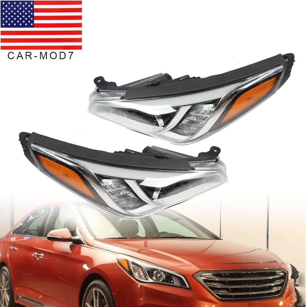 Chrome Halogen Headlight Headlamp Assembly For 2015 -2017 Hyundai Sonata Pair