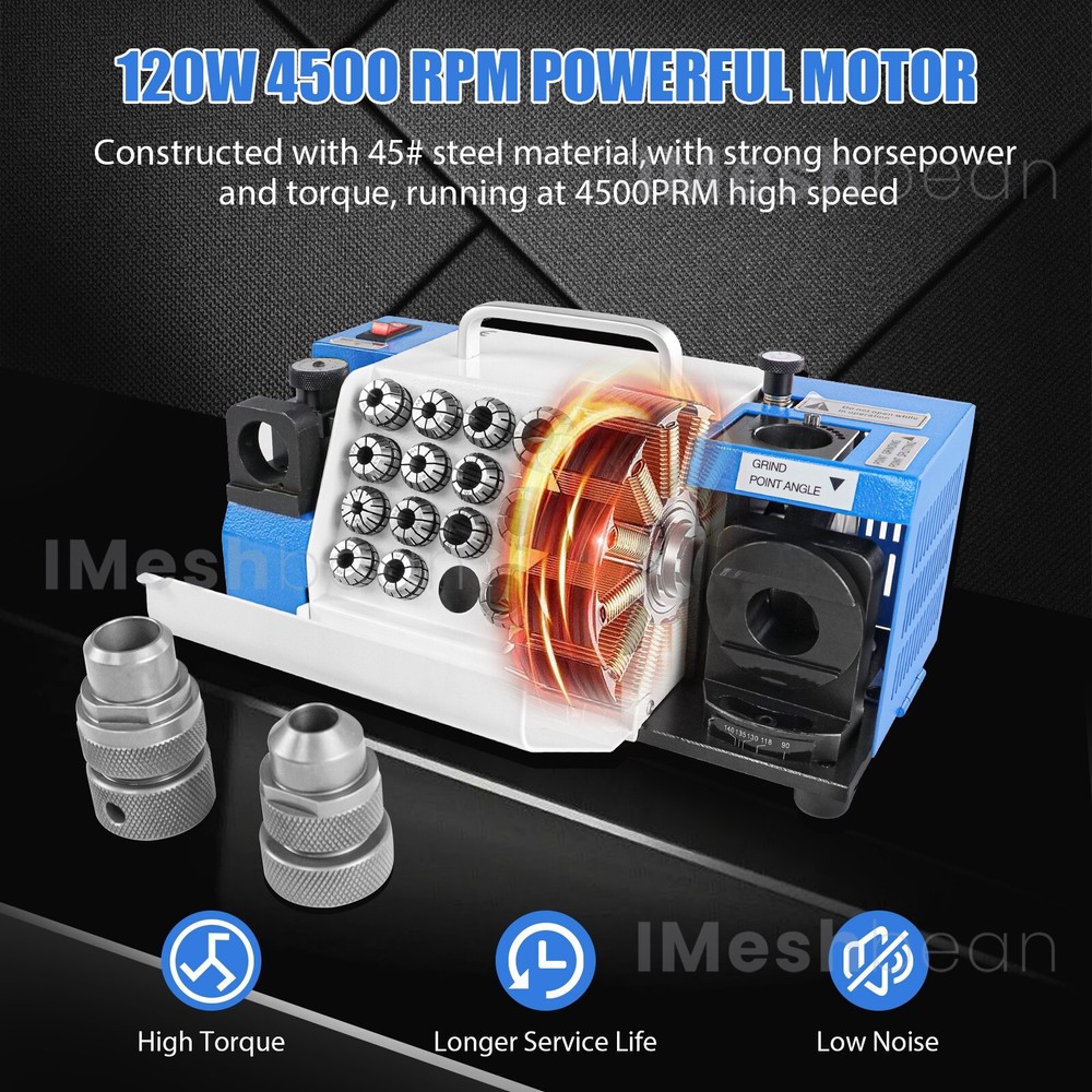 3-20mm Drill Bits Sharpener 95°-135° Bits Grinder Sharpener w/18 Collets 2 Wheel