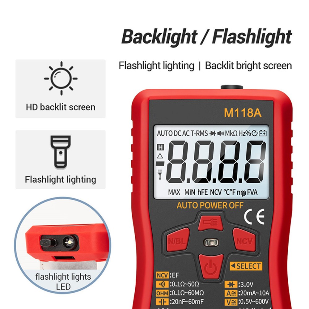 6000 CountS ANENG M118A Digital Multimeter AC/DC Spannungstester NCV Flashlight