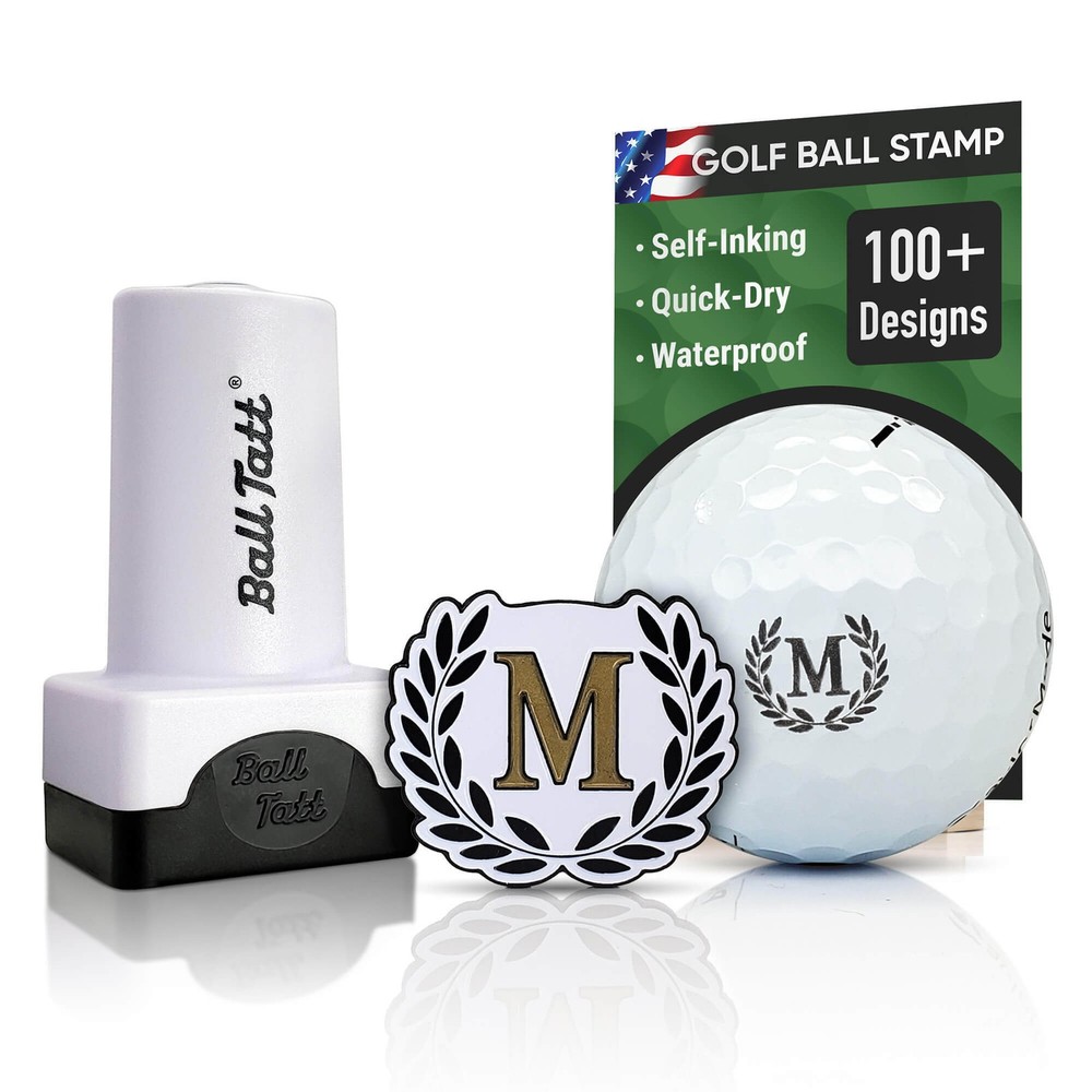 Ball Tatt - M Initial Golf Ball Stamp Self-Inking with Monogram Ball Marker