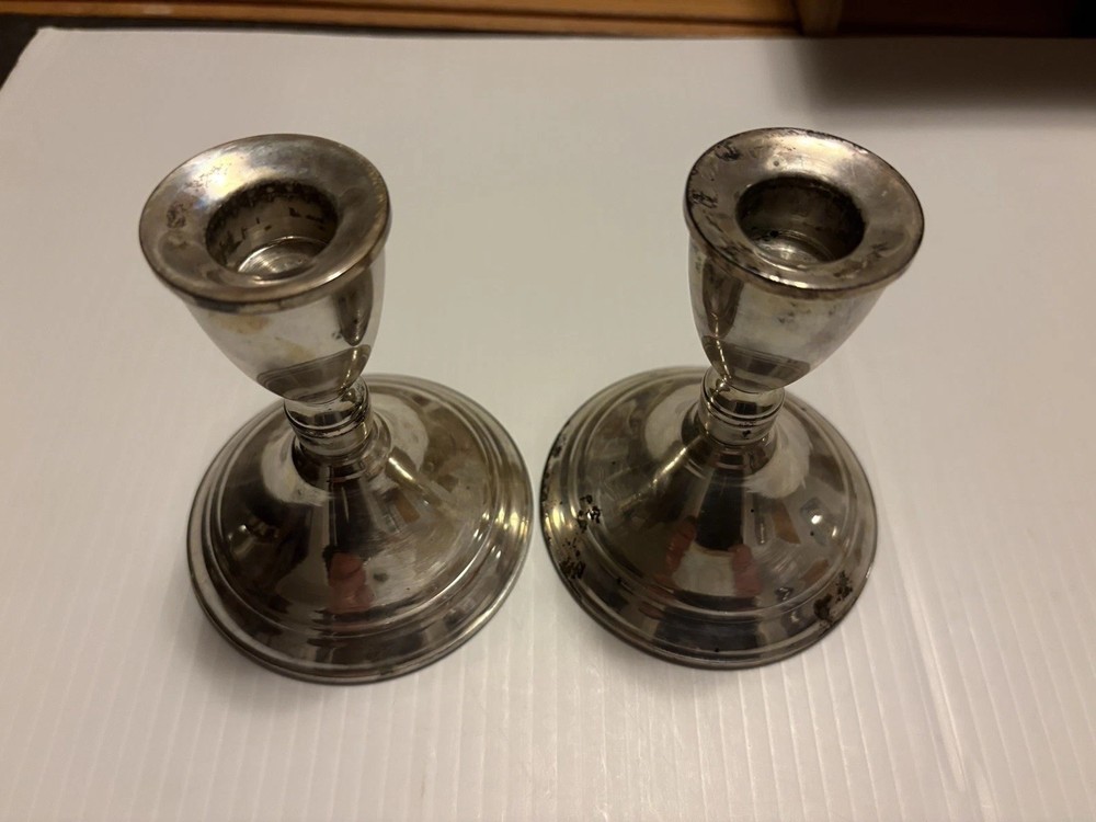 Sterling Silver Weighted Antique Candlesticks Pair