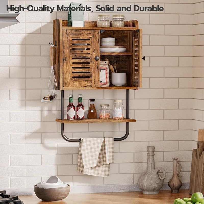 Wall Mounted Bathroom Cabinet W/ Shutter Doors Adjustable Shelf & Hooks New