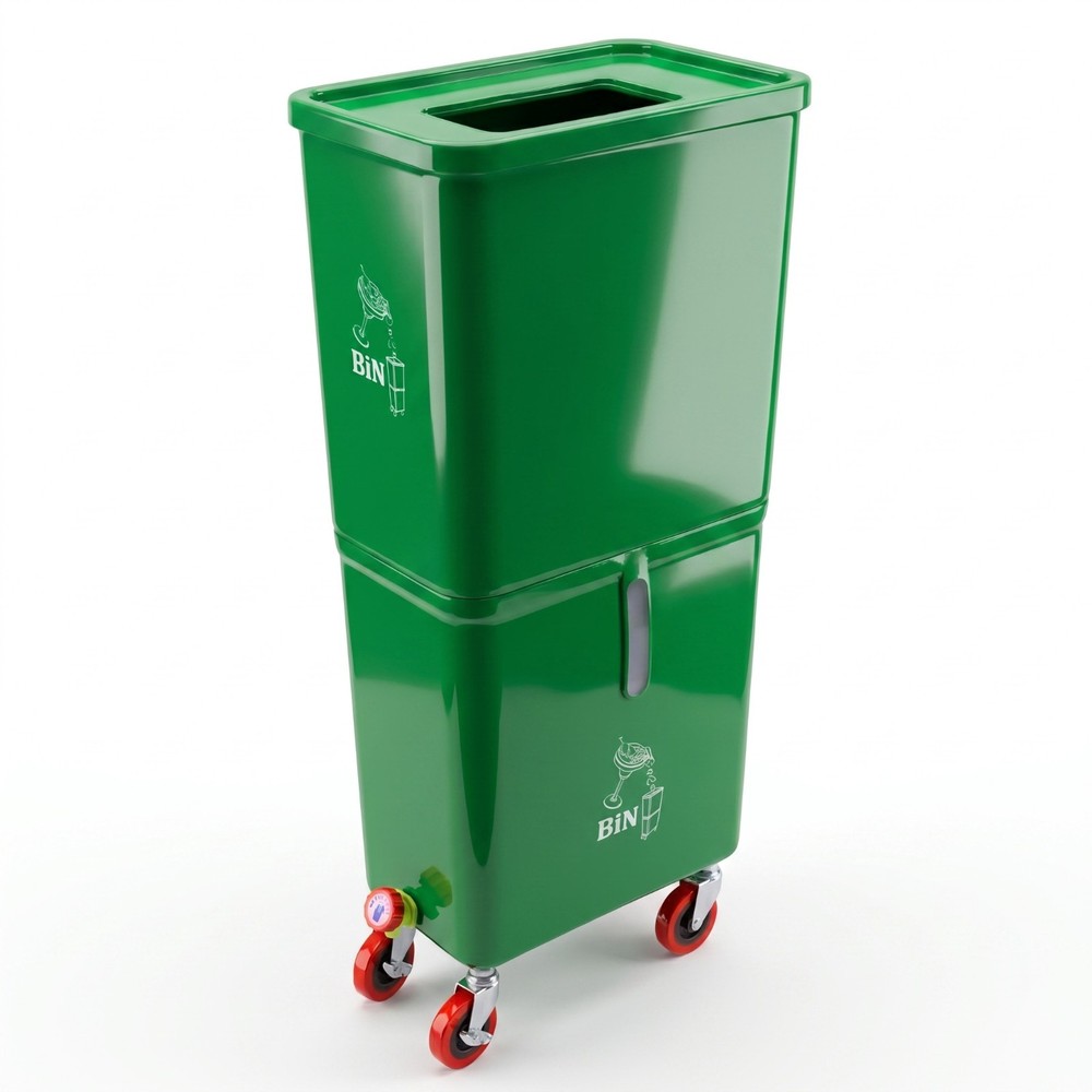 Green Drink Dump Bin w/ Wheels – Dual Compartment Liquid & Trash Disposal