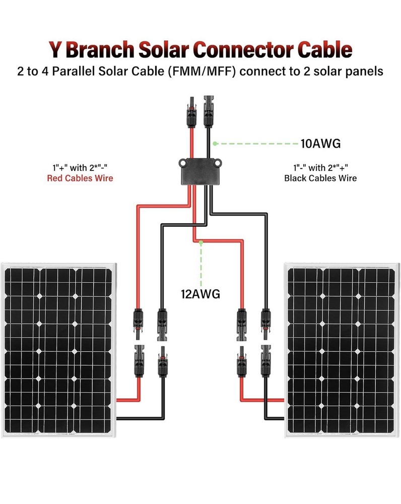 Solar Connectors Cable for 2 Solar Panels,IP68 Waterproof Y Branch