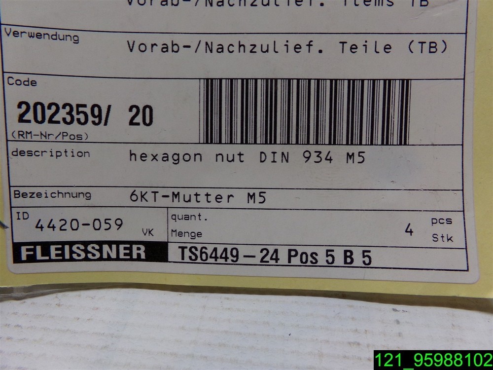QTY=4: FLEISSNER HEX NUT DIN 934 M5 4420-059