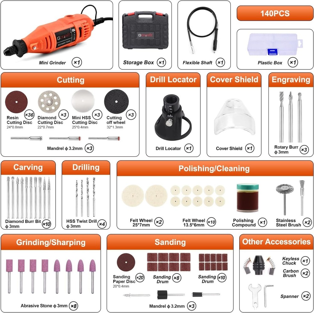 Compact Electric Rotary Tool Kit with Keyless Chuck for Precision Crafting