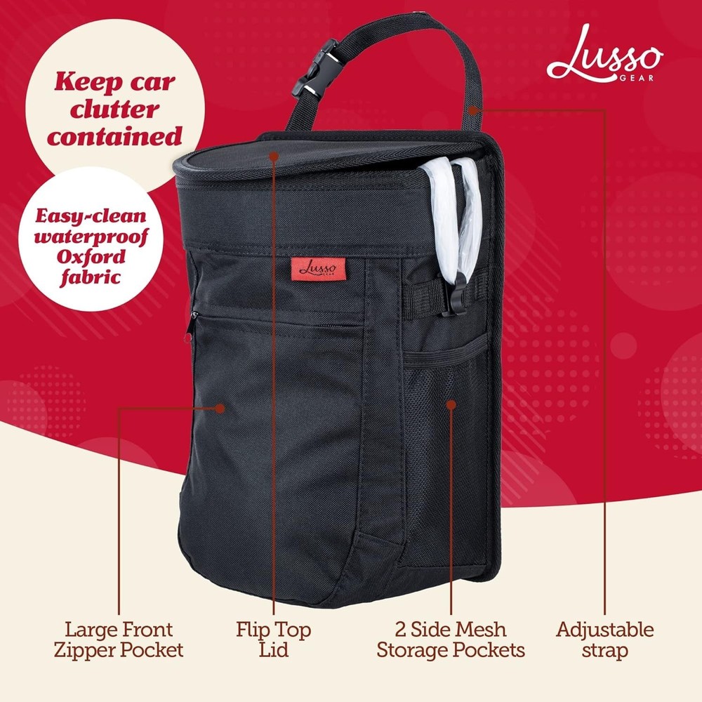 Spill-Proof Auto Trash Can with Removable Liner and Adjustable Hanging Hooks