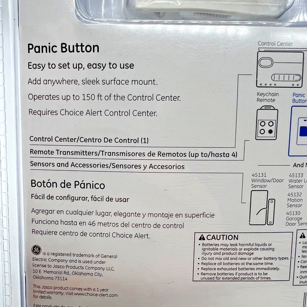 GE Choice Alert Wireless Alarm System Panic Button #45145