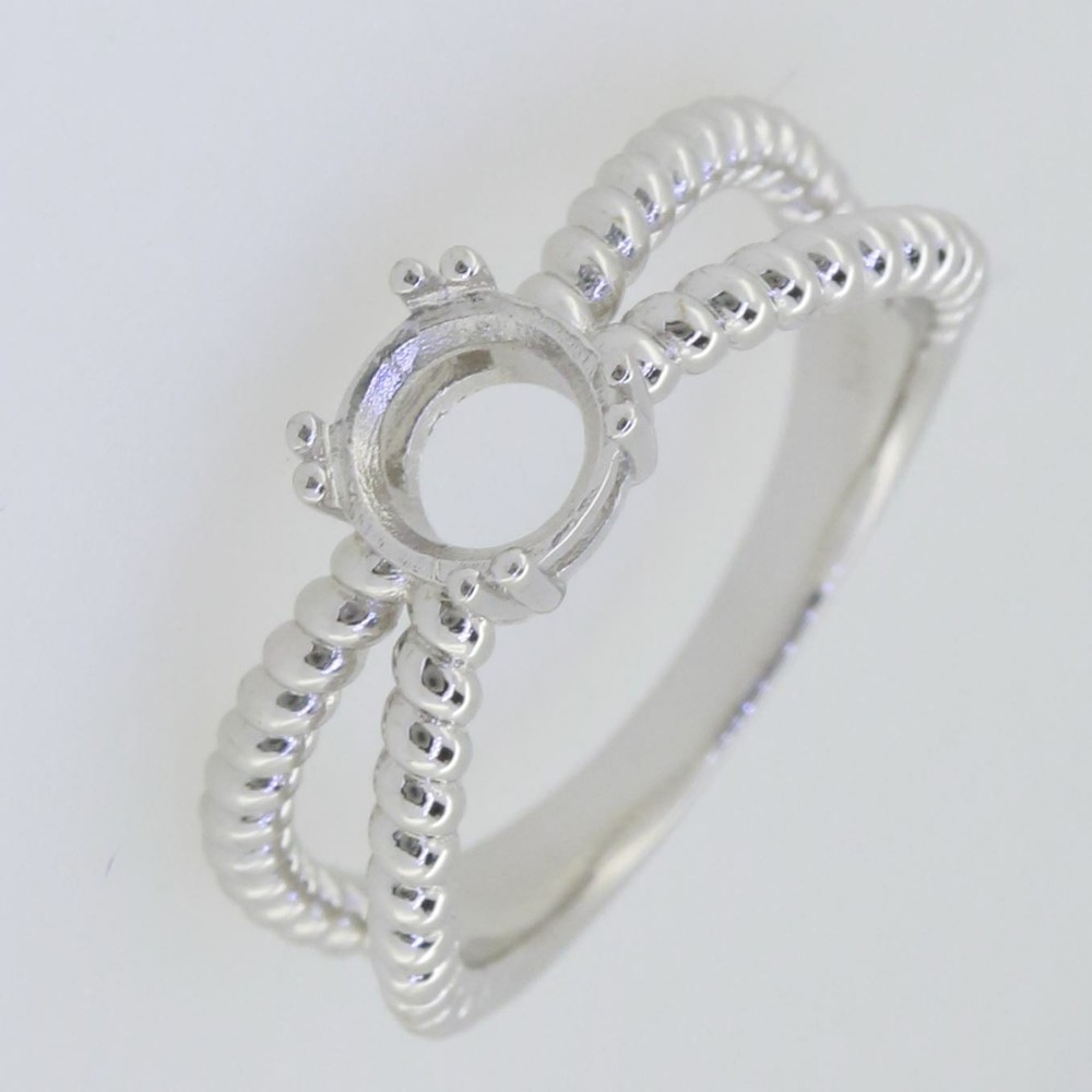 Sterling Silver Semi Mount Ring Setting Round RD 6.5x6.5mm Split Shank Rope