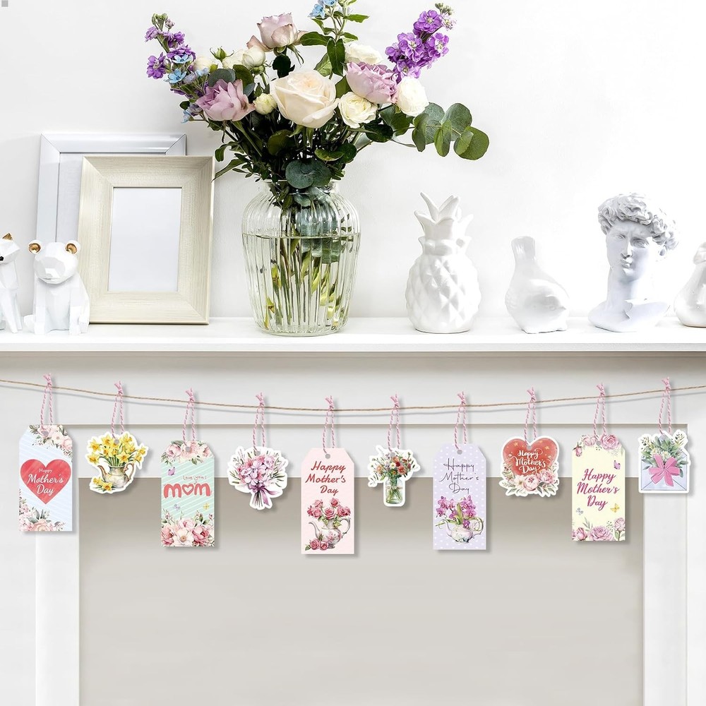 Personalized Floral Gift Tags for Mother's Day - 100 Durable Paper Tags & String