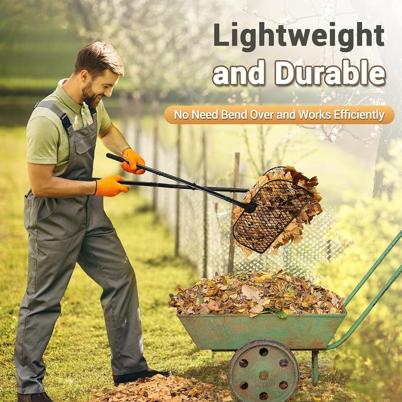 Long Handle Leaf Collector Rake Yard Tool Lightweight Durable Debris Grabber New