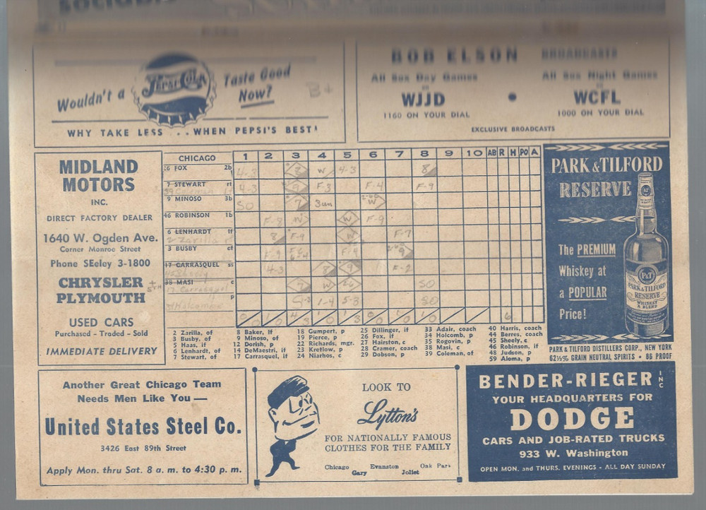 1951 8/25 baseball program Boston Red Sox Chicago White Sox Aaron Robinson HR