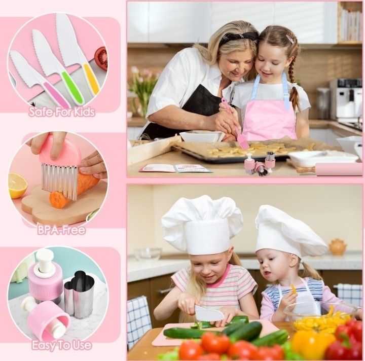 Kids Cooking Set 37PCS Real Baking Kit w Case Timer Safe Knives Open Box