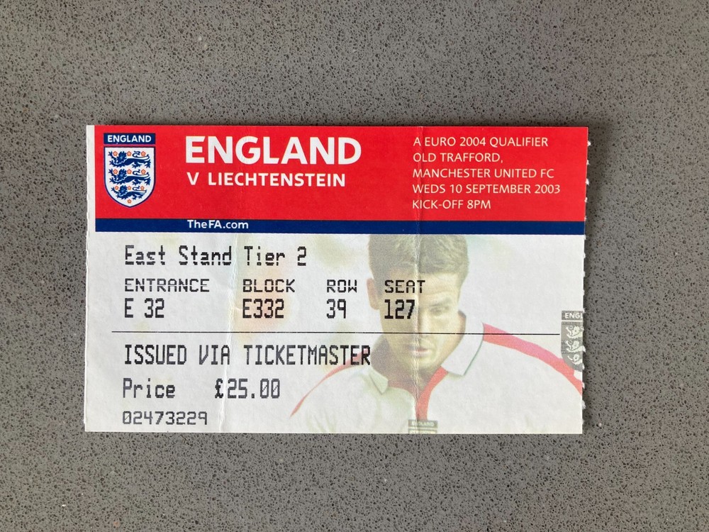 England v Liechtenstein 2003 Match Ticket