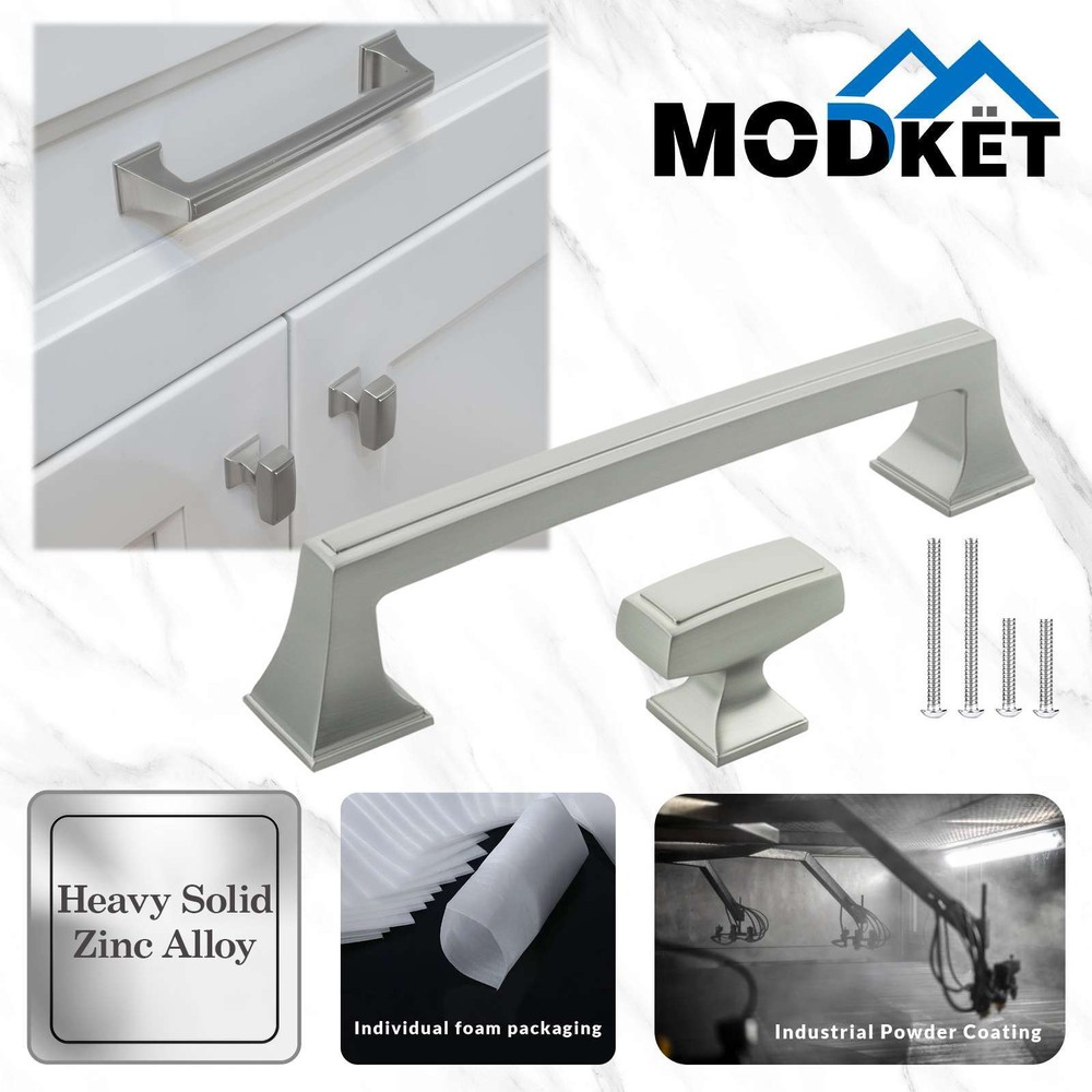 Solid Brushed Nickel Square Cabinet Pulls Knobs Handles Kitchen Bathroom Drawers