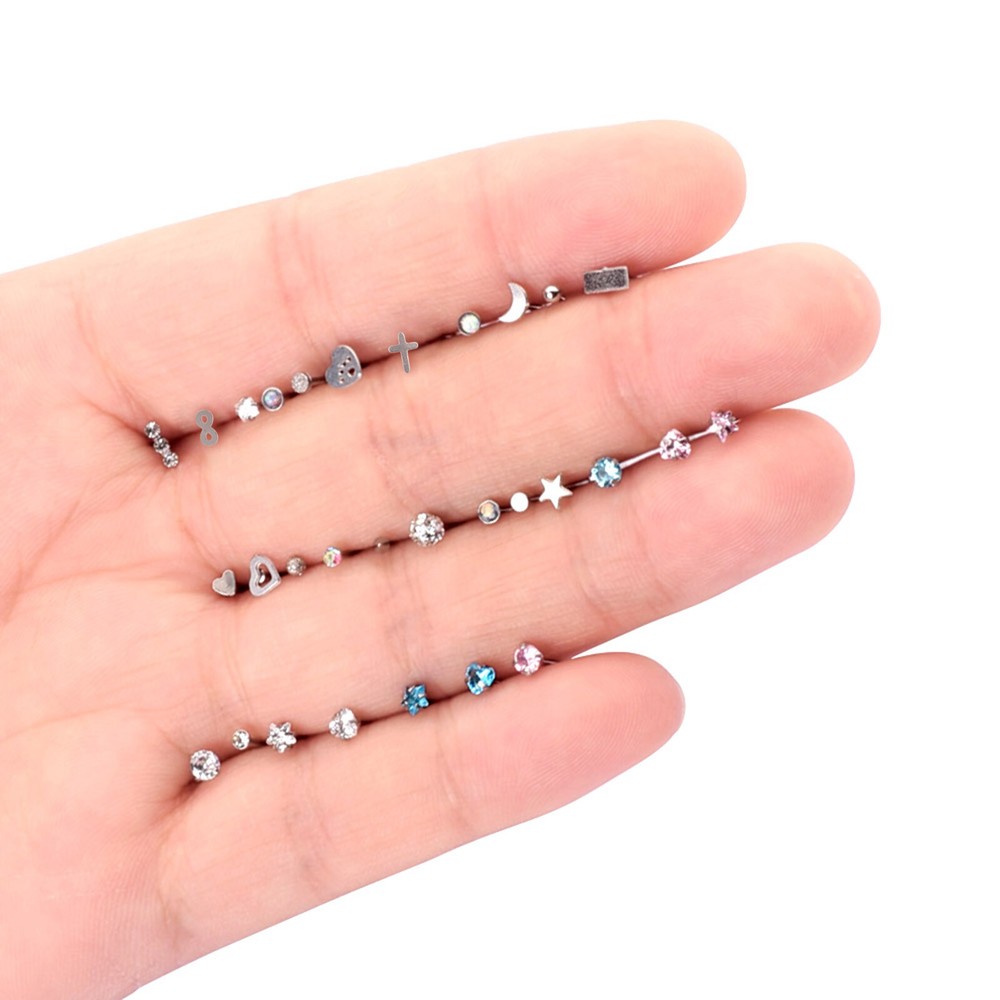 30PCS Nose Stud Ring Surgical Steel Straight Opal CZ Gem Tiny Bone Studs 20G US