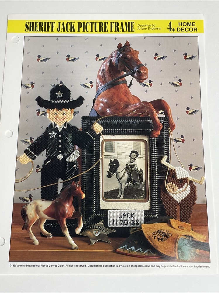 Annie's Attic Sheriff Jack Picture Frame Plastic Canvas Pattern