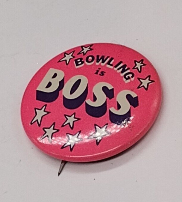 BOWLING IS BOSS Pink Button Badge Pin