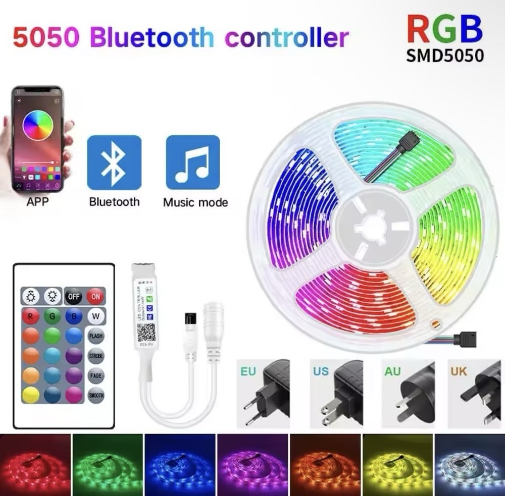 RGB SMD5050 Multicolor LED Light Strip Bluetooth Remote App Music Mode
