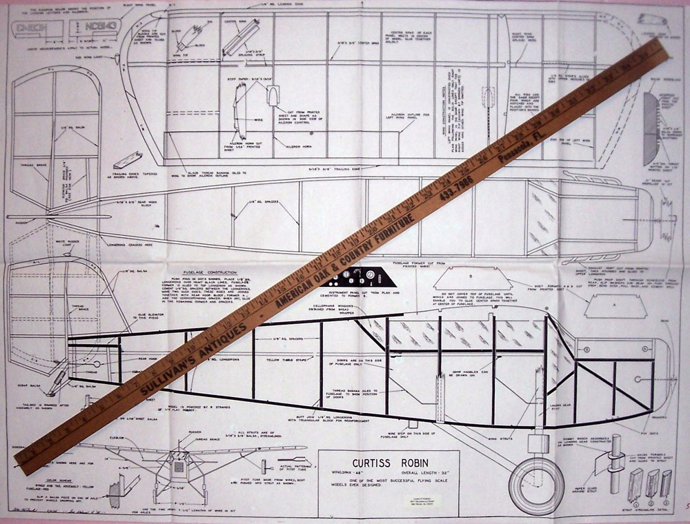 Comet CURTISS ROBIN Joe Konefes FF Scale PLAN to Build 72” Model Airplane