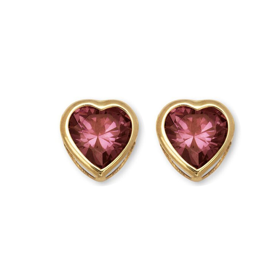 14K Solid Yellow/White Gold Heart Stud Earrings Birthstone
