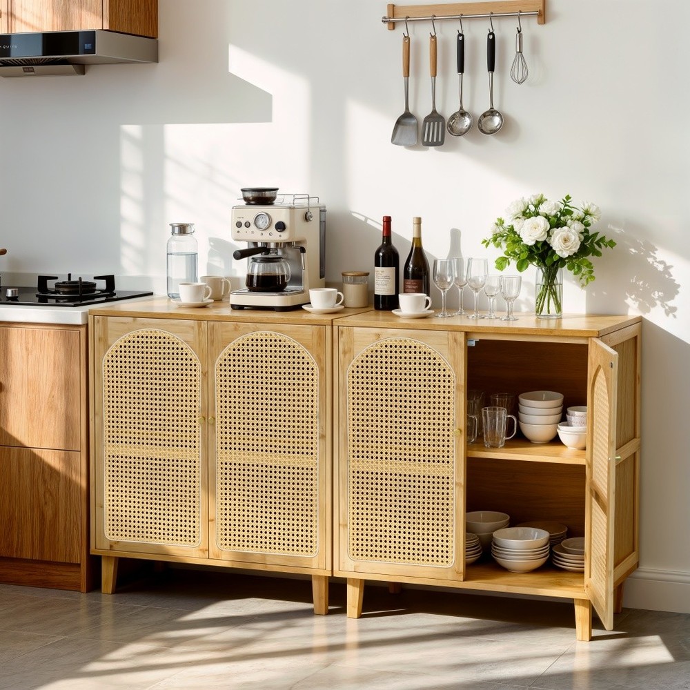 Bamboo Kitchen Buffet Sideboard Storage Cabinet Modern Hallway Table Cupboard XL