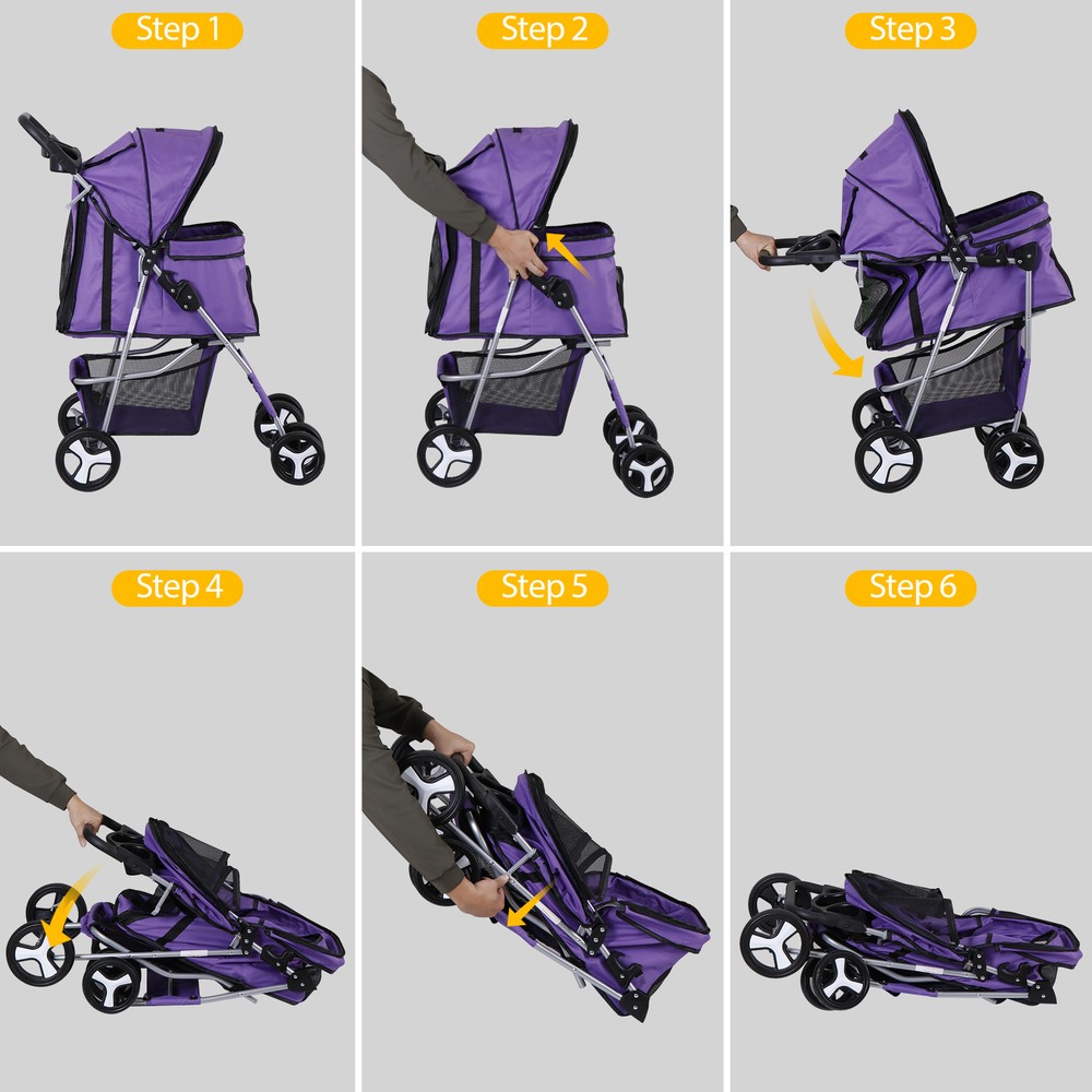 Purple Metal Frame Pet Stroller with Enhanced Ventilation and Smooth Operation
