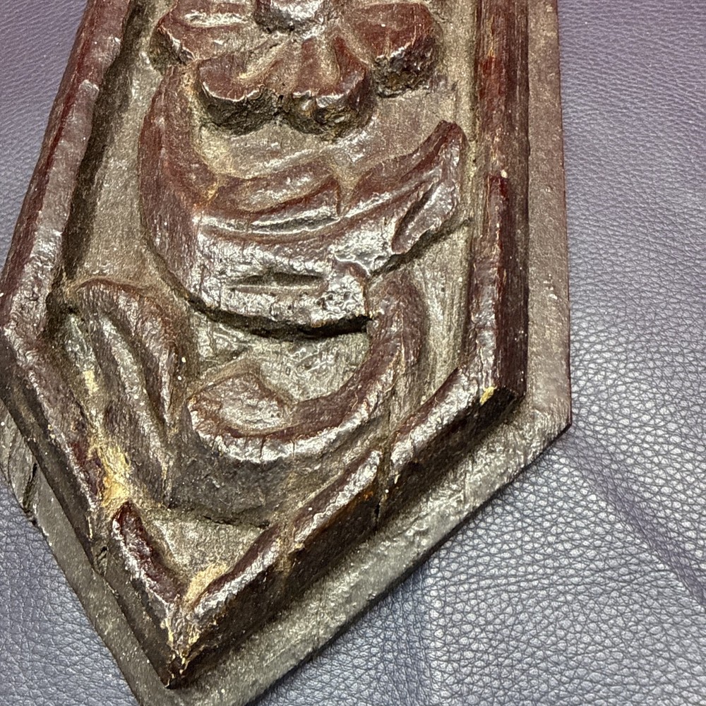 Very Old craved wood panel plaque ,