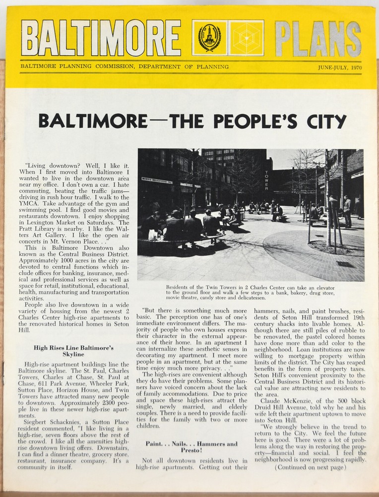 1970 Baltimore Plans MD Planning Commission Population Segregated Residents