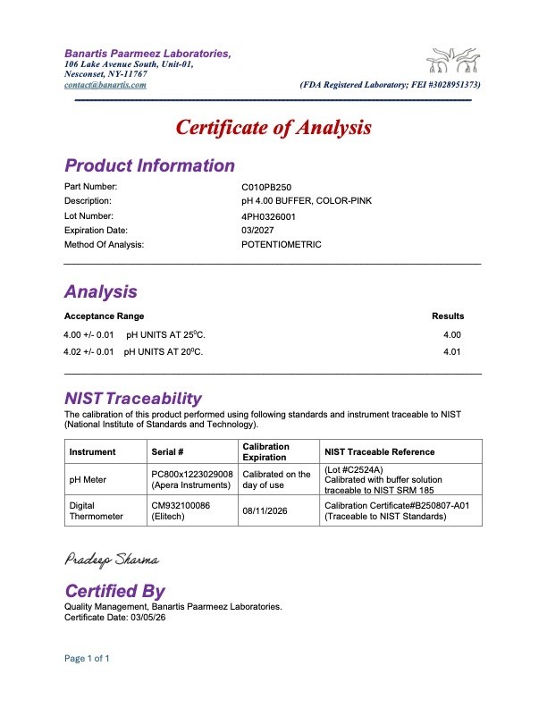 pH Buffer Solution 250 mL pH 4, 7, 10 NIST Traced & Electrode Storage Soln.