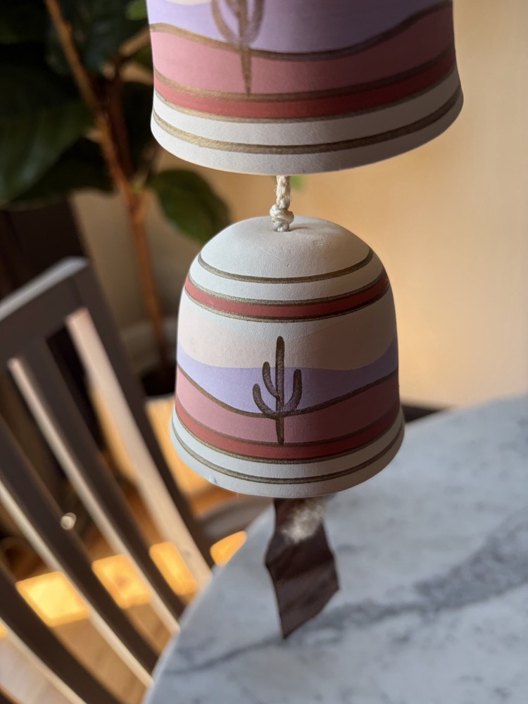 Ceramic Southwestern Wind Chime, Cactus Design, Multicolor, Desert Theme