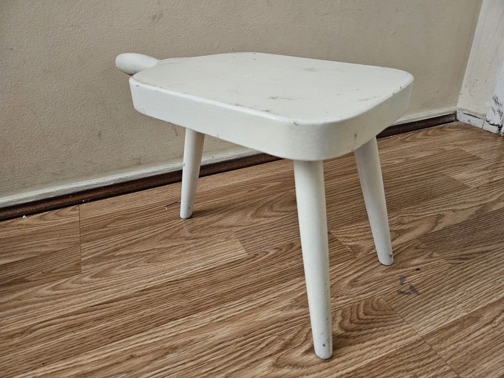 Antique Primitive Foot Stool Hand Made Painted White