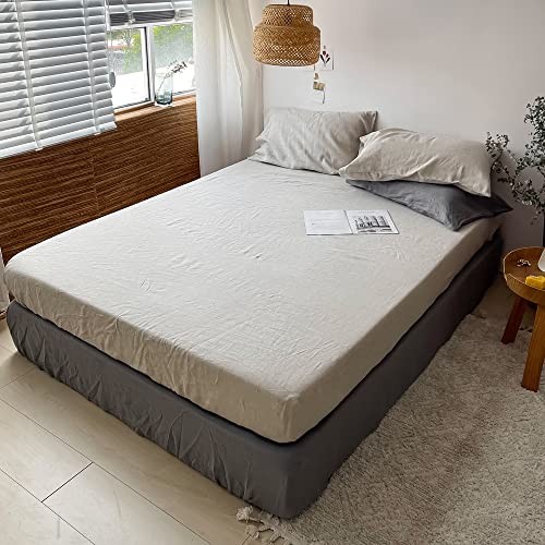 100% Linen Fitted Sheet Stone Washed Solid Color - (1 Piece) 14 inch Deep