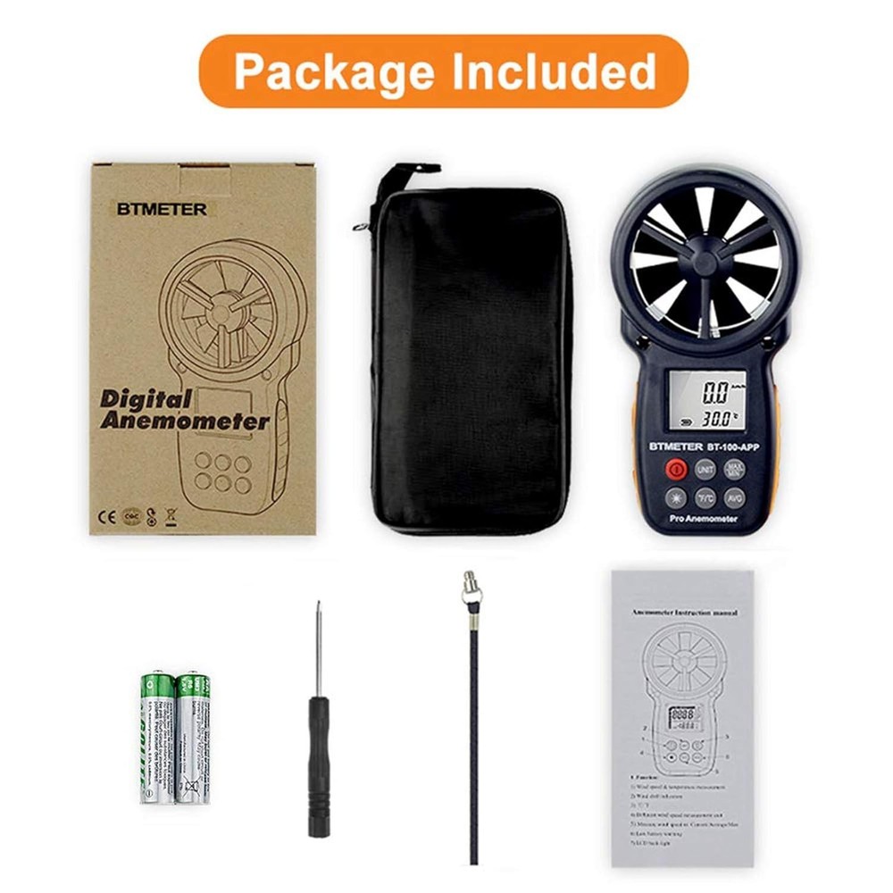 BT-100APP Anemometer w/Wireless Bluetooth, Digital Handheld Wind Speed Meter ...