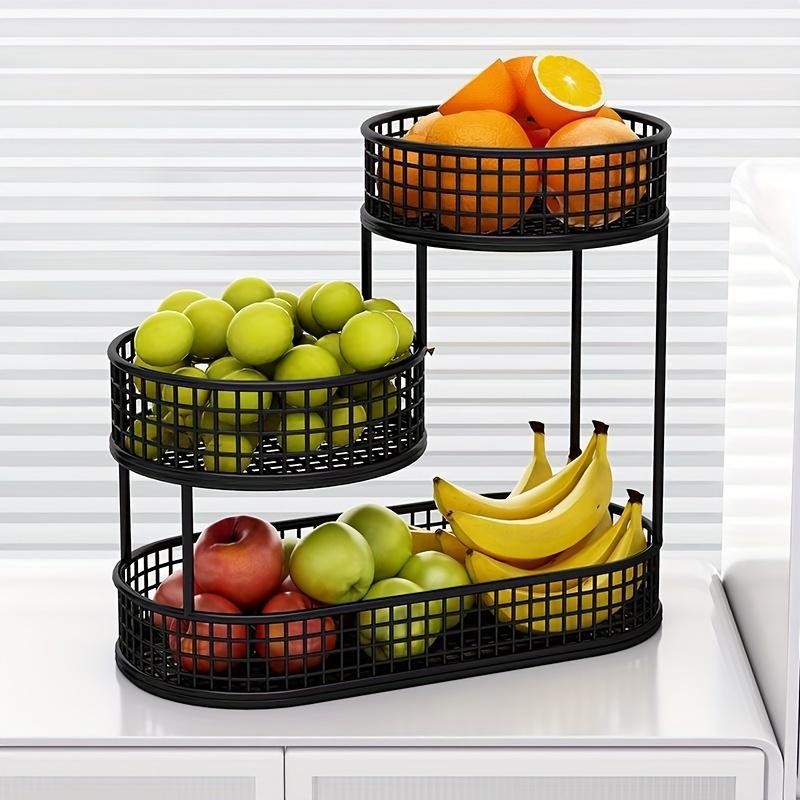 Stainless Steel Multi-tier Fruit Basket Round Kitchen Display Rack Dinning Table