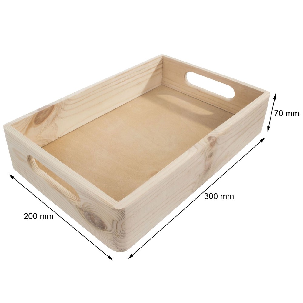 Stackable Decorative Shallow Non-lidded Open Top Wooden Crate Box 30x20x7 cm