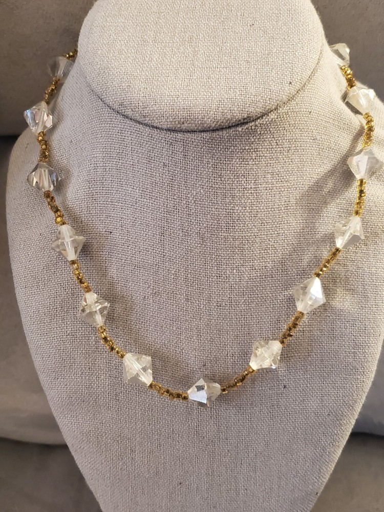 Handmade Clear Bicone Glass Beaded Arty Necklace