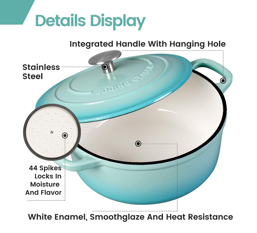 EDGING CASTING Enameled Cast Iron Covered 5.5 Quart Dutch Oven with Dual Handle