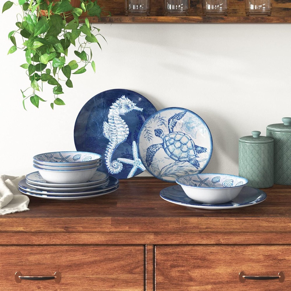 Certified International Oceanic 12 piece Melamine Dinnerware Multi Colored
