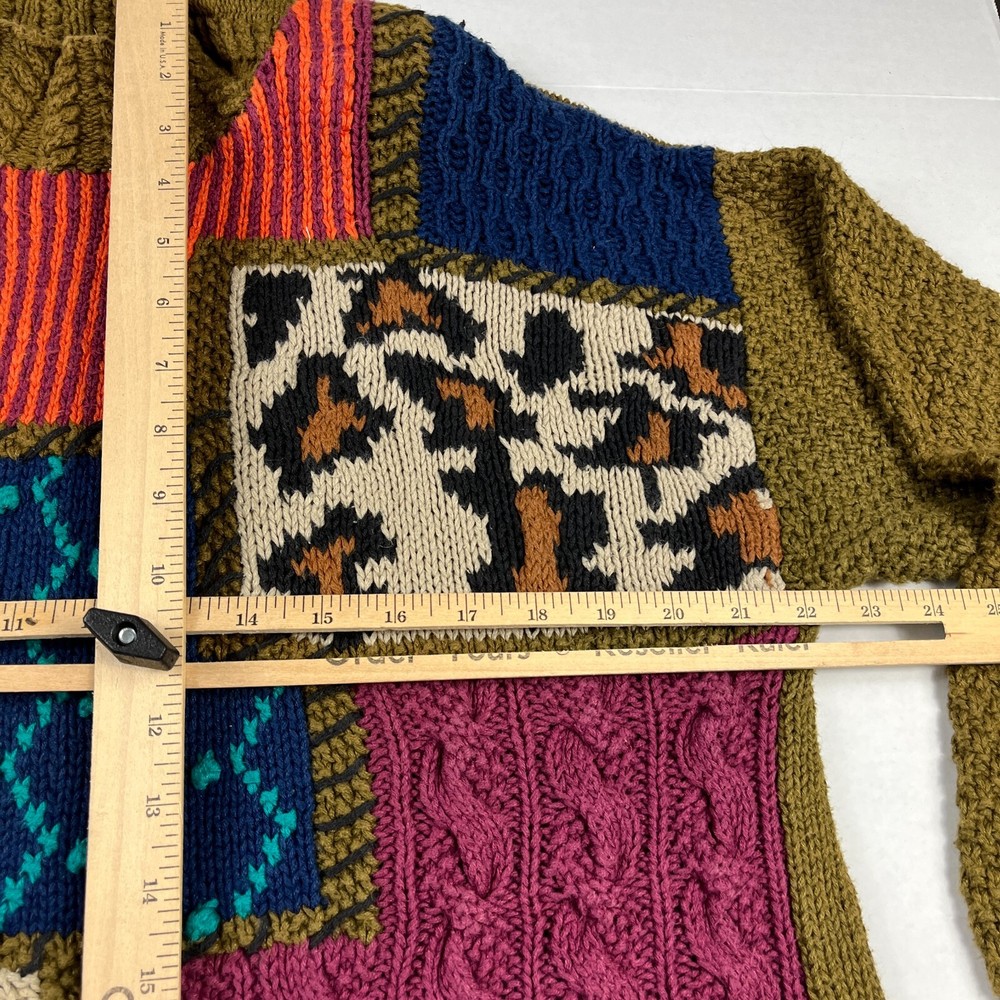 Outlander Patchwork Mock Neck Sweater Cable Knit Kitsch Vintage Size MEDIUM FLAW