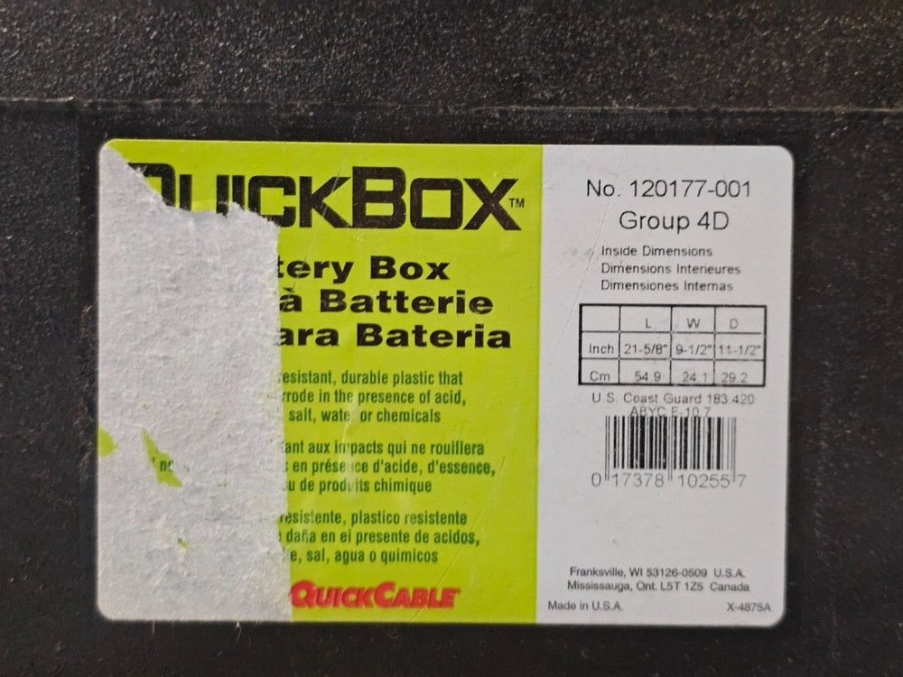 QUICKBOX 120177-001 Battery Box,Closure Type Thumb Screws