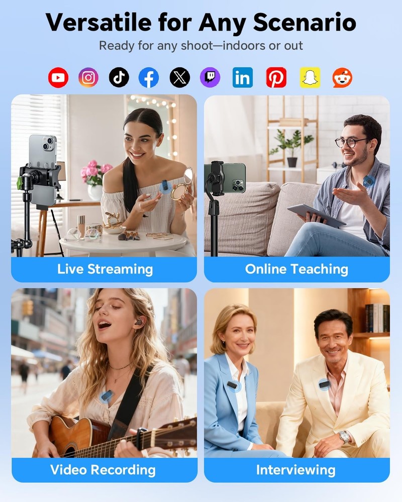 Wireless Lavalier Microphone for iPhone/Android Phone/Laptop/PC, Mini Lapel M...